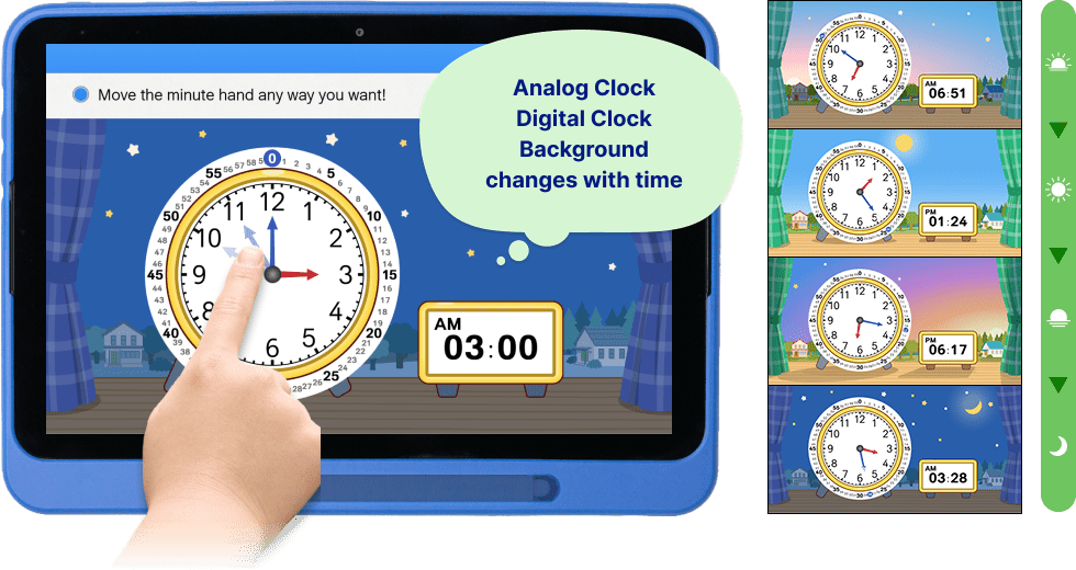 Analog Clock, Digital Clock, Background changes with time